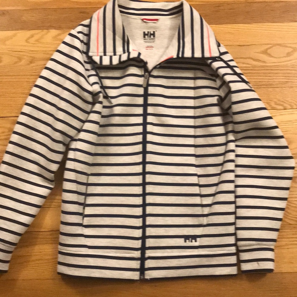 Casual zip up. 65% Polyester, 29% Viscose